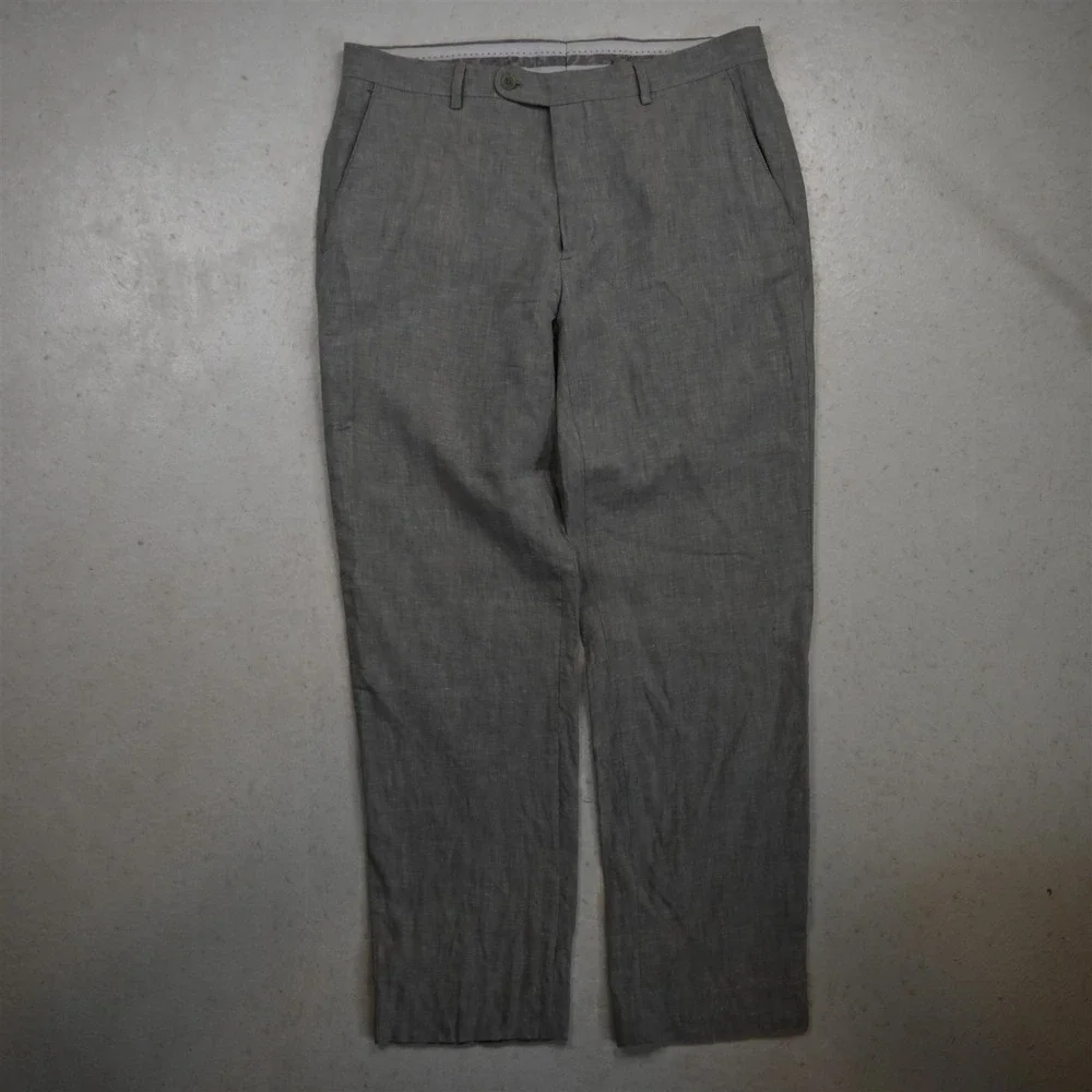 Joseph Abboud 32x30 Gray 100% Linen Flat Front Classic Straight Dress Mens Pants